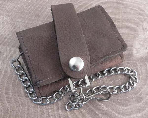 Chain Wallet Smoke Grey Trifold Leather Soft