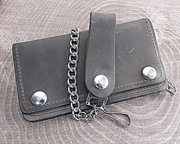 Chain Wallet Smoke Grey Trifold Leather Soft