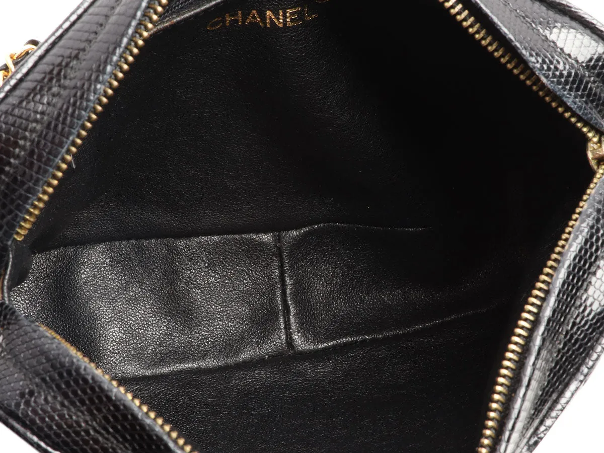 Chanel Vintage Black Quilted Lizard Camera Bag