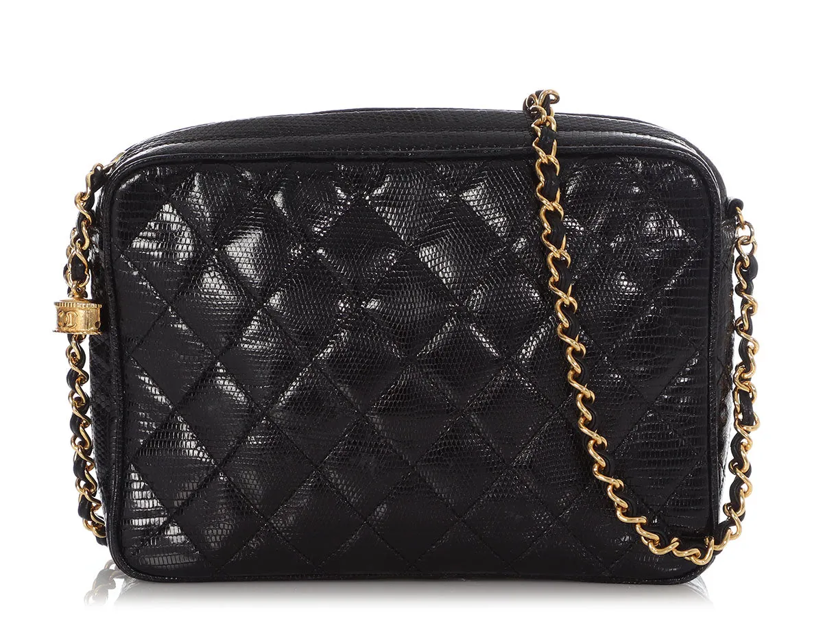 Chanel Vintage Black Quilted Lizard Camera Bag