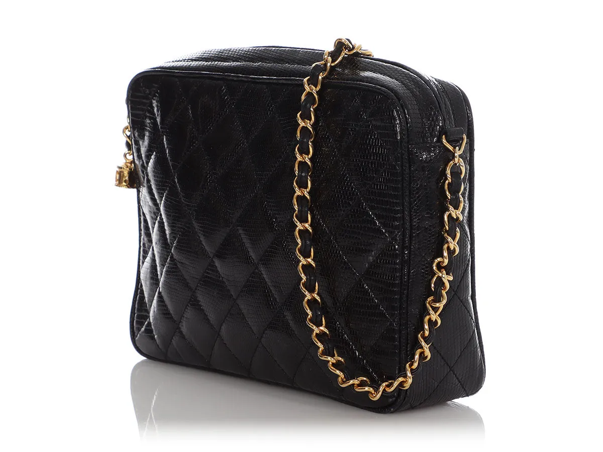 Chanel Vintage Black Quilted Lizard Camera Bag