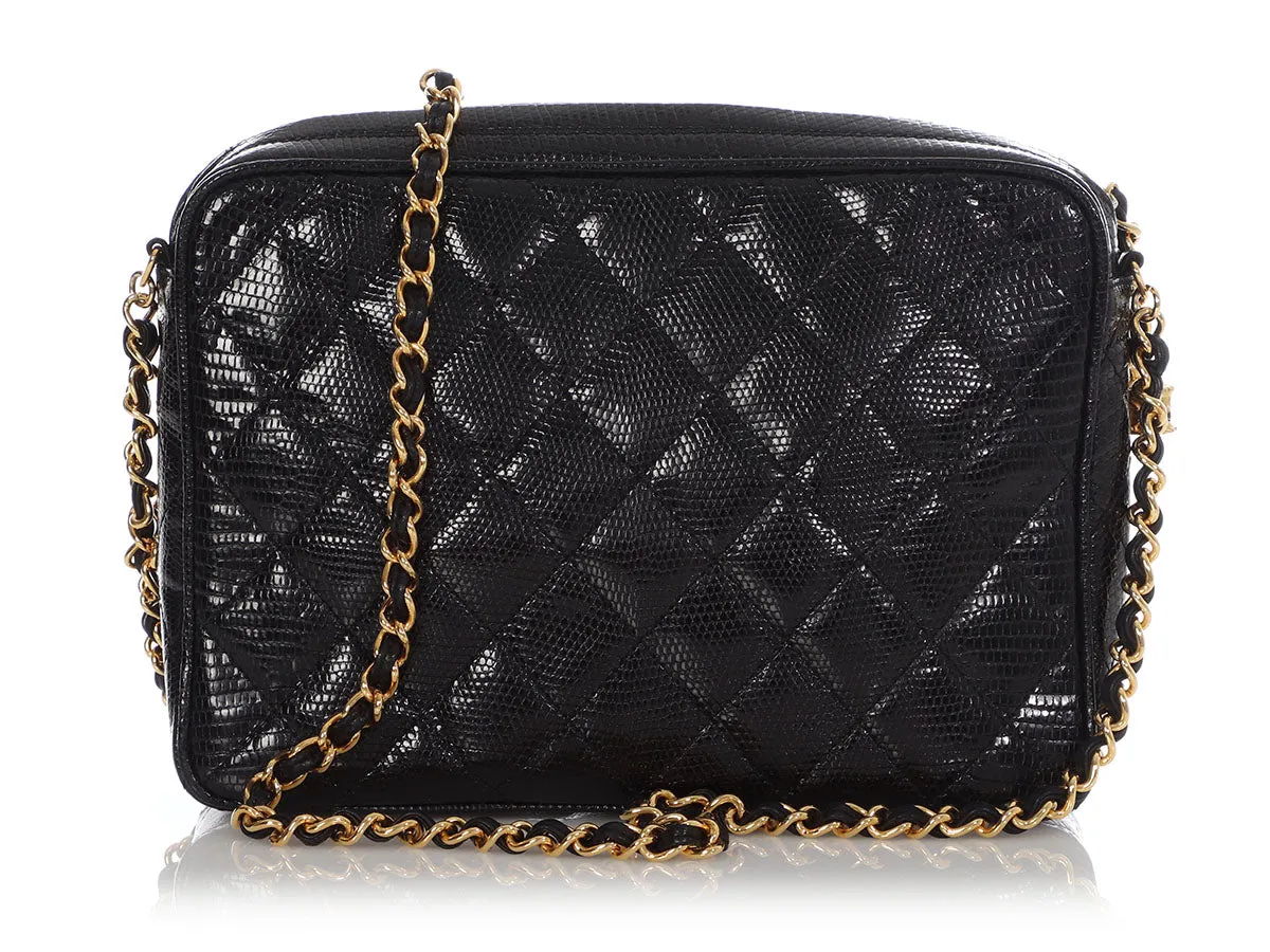 Chanel Vintage Black Quilted Lizard Camera Bag