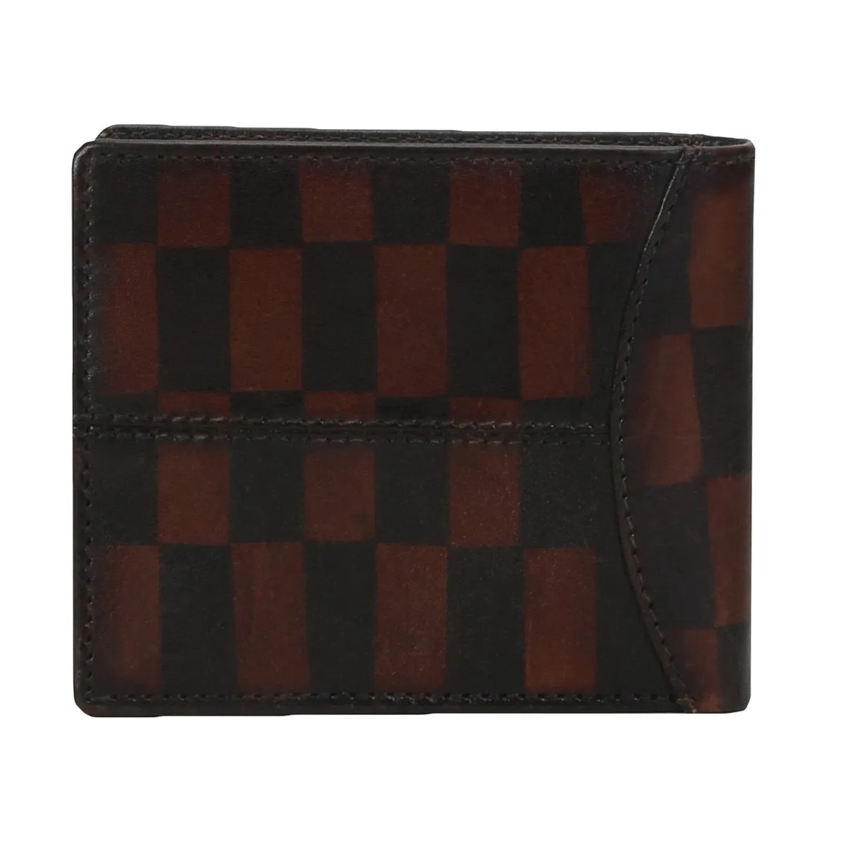 Check Design Men Wallet Hand Painted Brown Leather