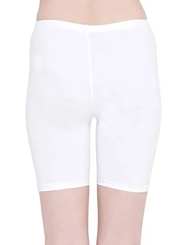 Clovia Women's Cotton Mid Waist Cycling Shorts (PN3352P18_White_M)