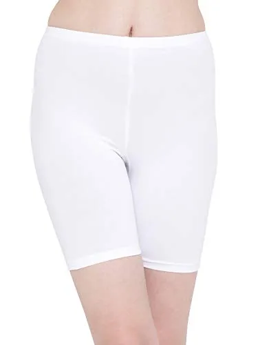 Clovia Women's Cotton Mid Waist Cycling Shorts (PN3352P18_White_M)