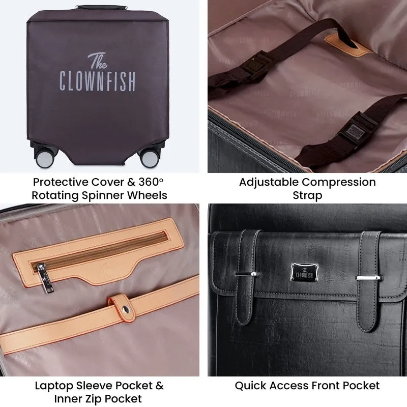 Clownfish Elite Series Laptop Trolley Bag | Overnighter Trolley Bags with Wheels for Travel | Business Cabin Crew Suitcase with Laptop Compartment | 18 inches| 29 litres | Black