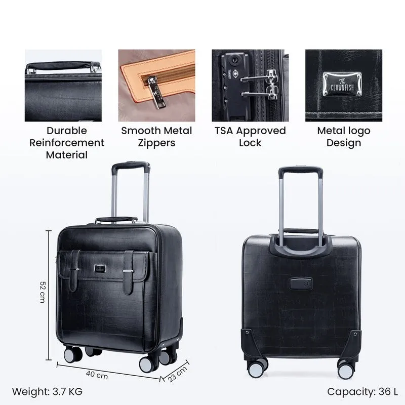 Clownfish Elite Series Laptop Trolley Bag | Overnighter Trolley Bags with Wheels for Travel | Business Cabin Crew Suitcase with Laptop Compartment | 18 inches| 29 litres | Black