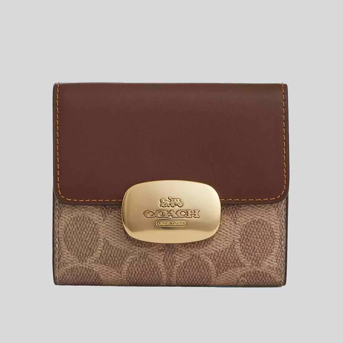 COACH Eliza Small Wallet In Signature Canvas Tan/Brown CW801