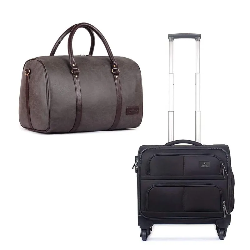 Combo: Laptop Trolley Case & 29 L Vegan Leather Duffel Bag | 44 cm | Jet Black & Ash Grey