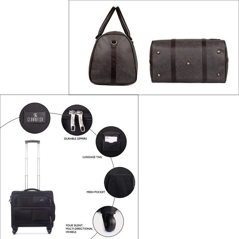 Combo: Laptop Trolley Case & 29 L Vegan Leather Duffel Bag | 44 cm | Jet Black & Ash Grey