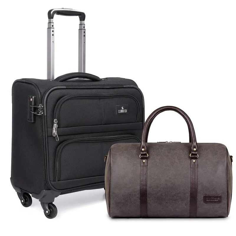 Combo: Laptop Trolley Case & 29 L Vegan Leather Duffel Bag | 44 cm | Jet Black & Ash Grey