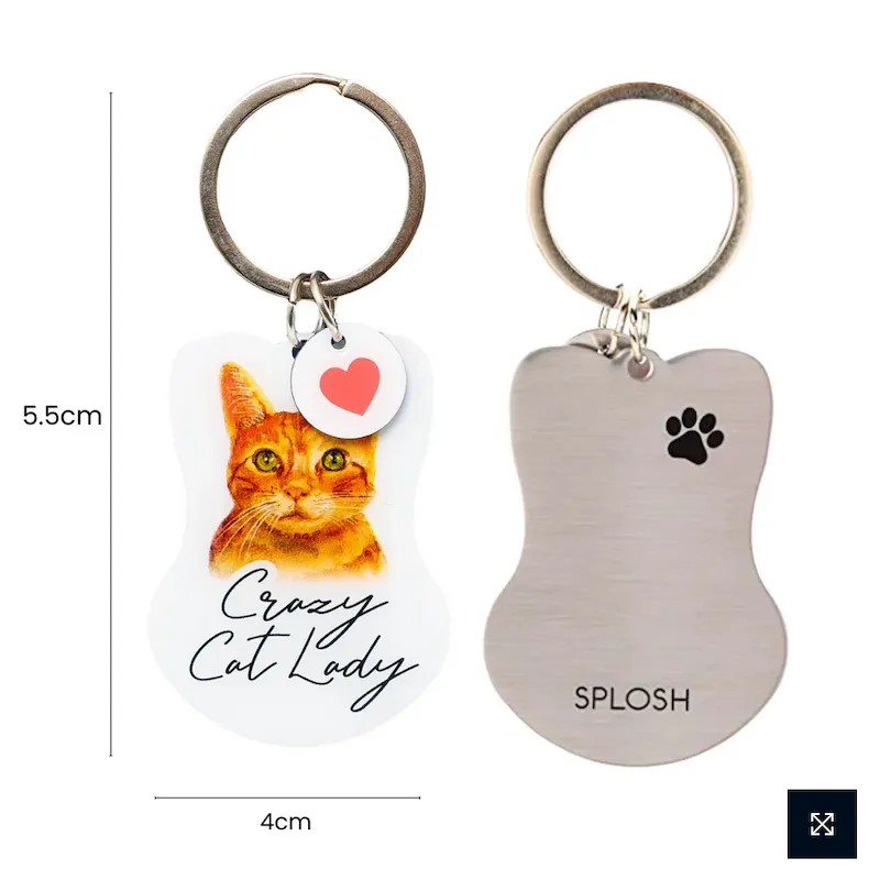 Crazy Cat Lady, Cat Mum, Best Friend Has Paws Enamel Heart Keyring Bag Charm