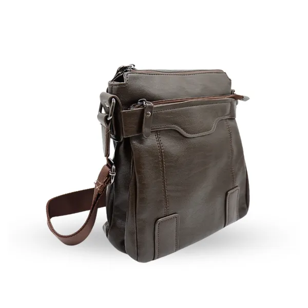 DARREN - Mens Dark Brown Leather Small Messenger Bag