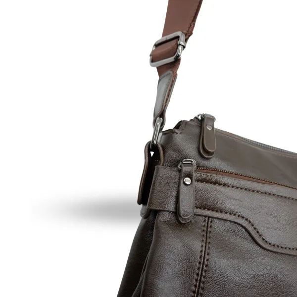 DARREN - Mens Dark Brown Leather Small Messenger Bag