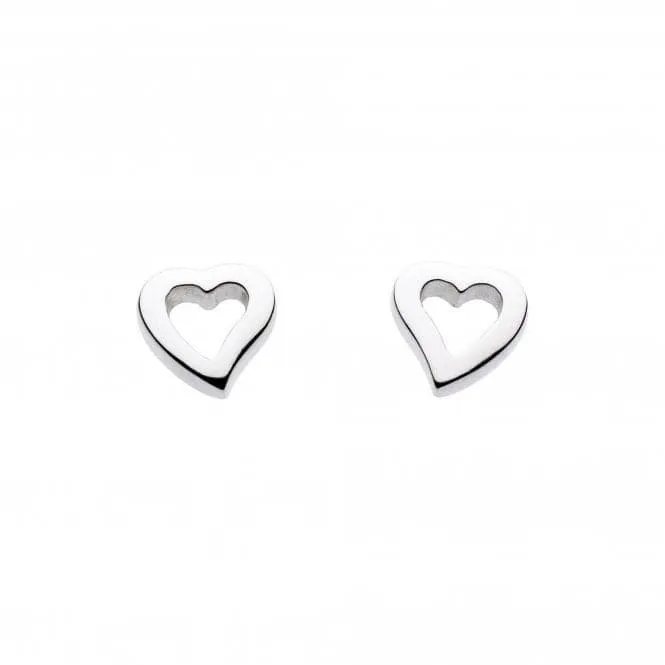 Dew Sterling Silver Dinky Simplistic Open Heart Stud Earrings 4008HP