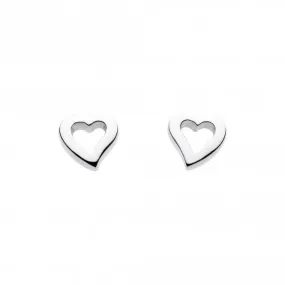 Dew Sterling Silver Dinky Simplistic Open Heart Stud Earrings 4008HP