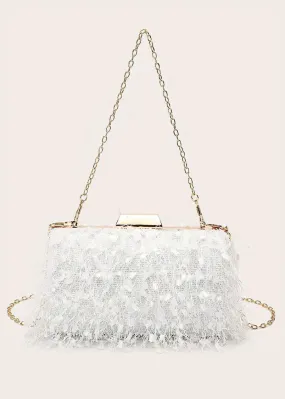 Ellie Fringe Clutch White