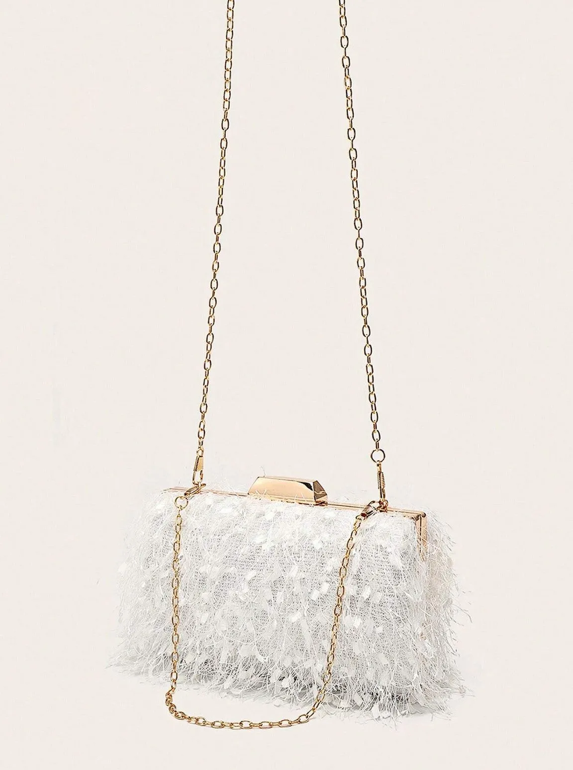 Ellie Fringe Clutch White