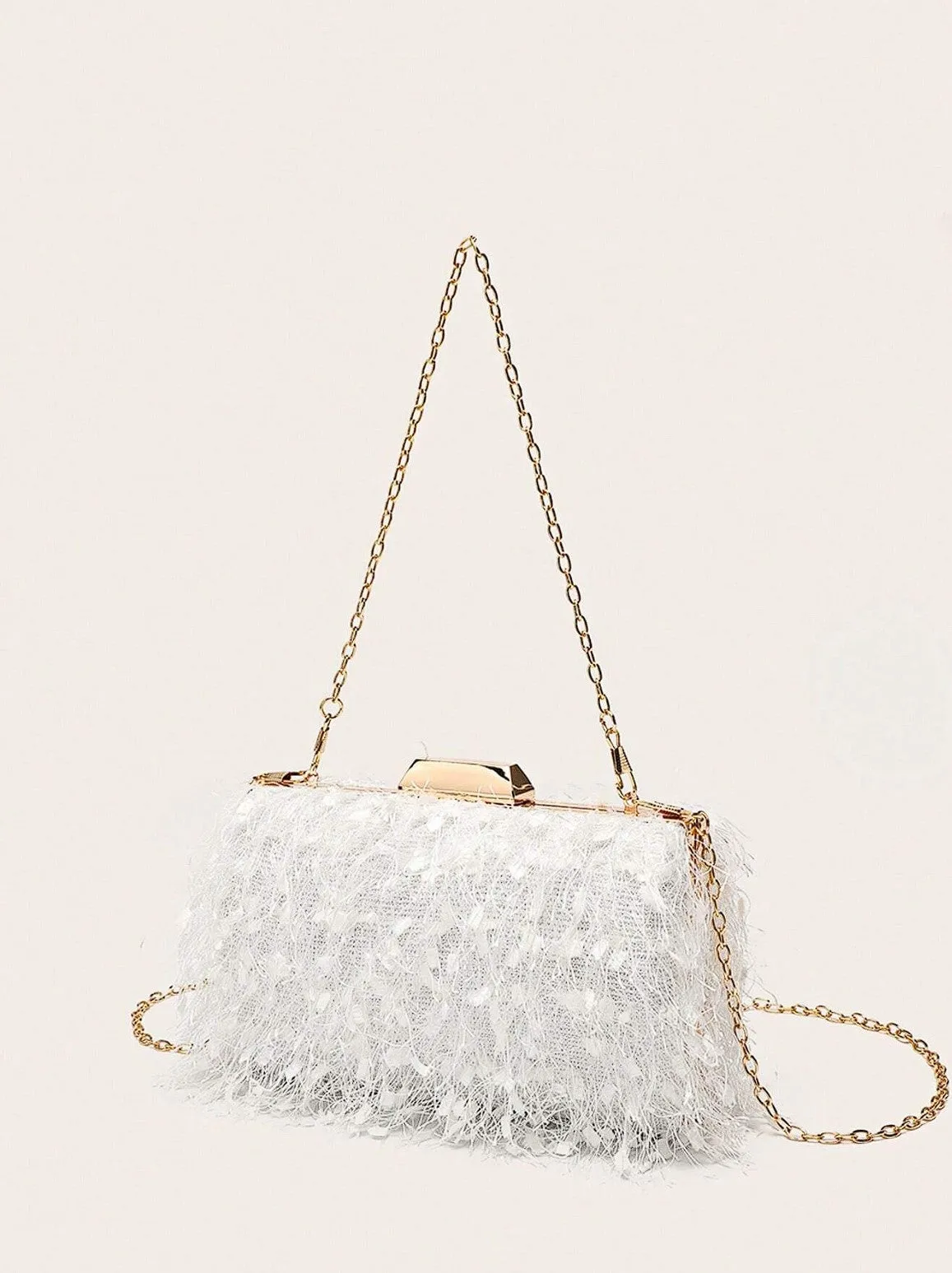 Ellie Fringe Clutch White