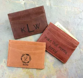 Engraved Leather Cardholder with Monogram or Handwriting