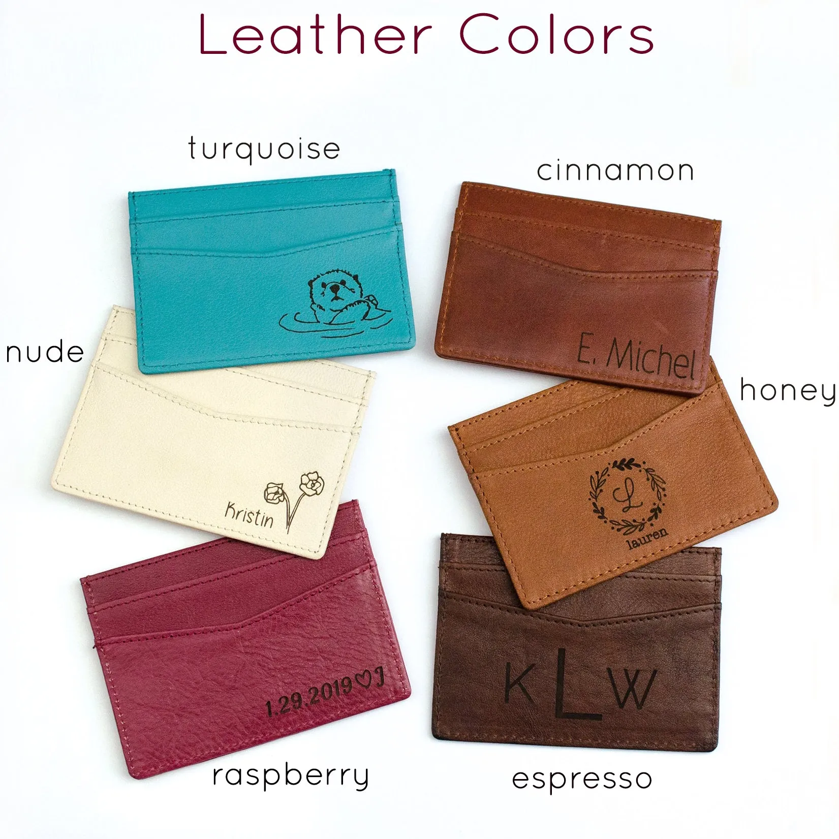 Engraved Leather Cardholder with Monogram or Handwriting