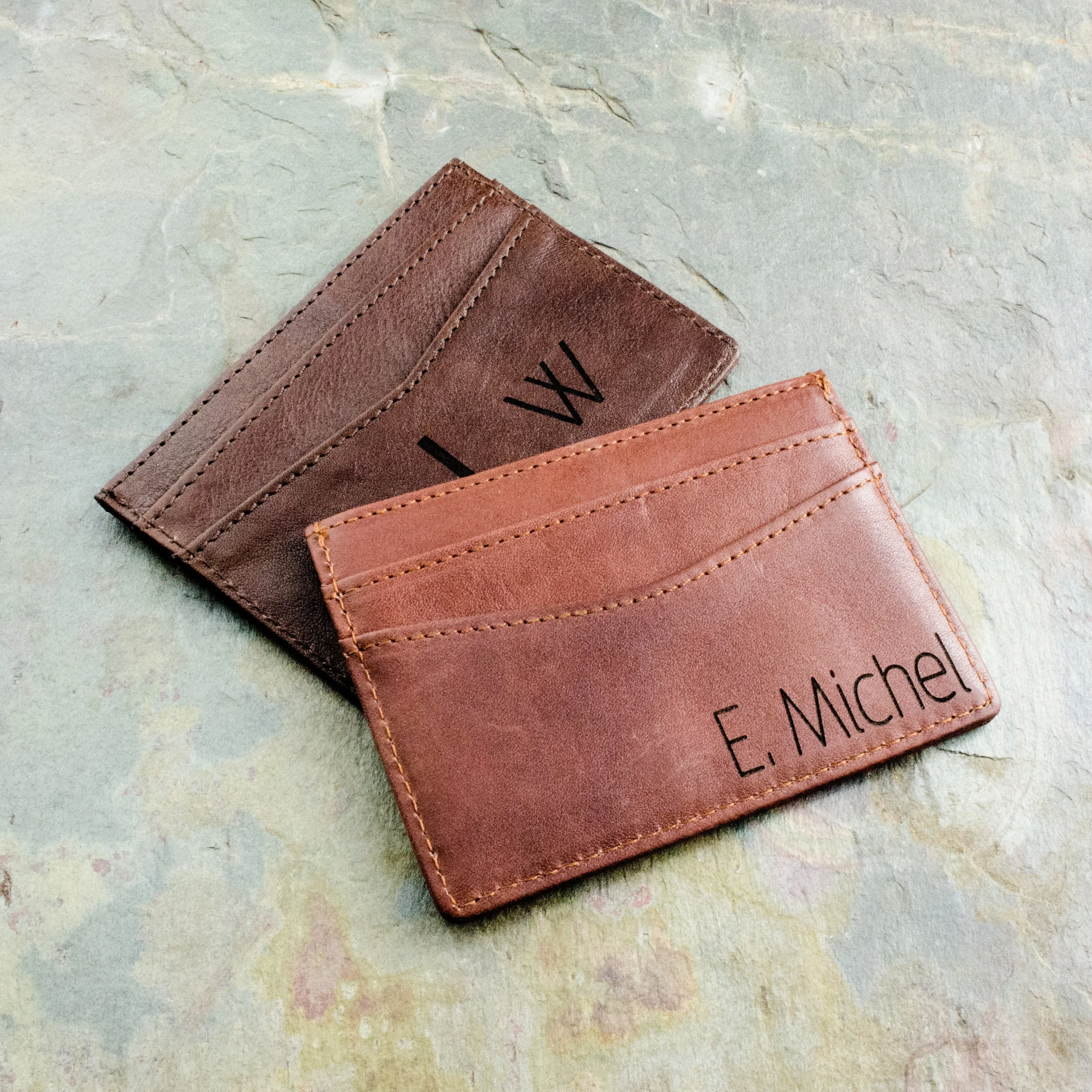 Engraved Leather Cardholder with Monogram or Handwriting