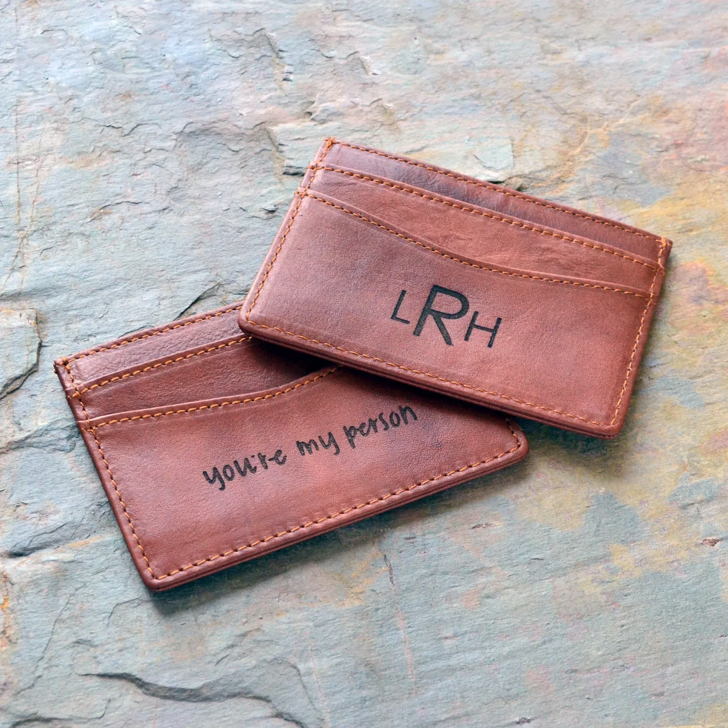 Engraved Leather Cardholder with Monogram or Handwriting