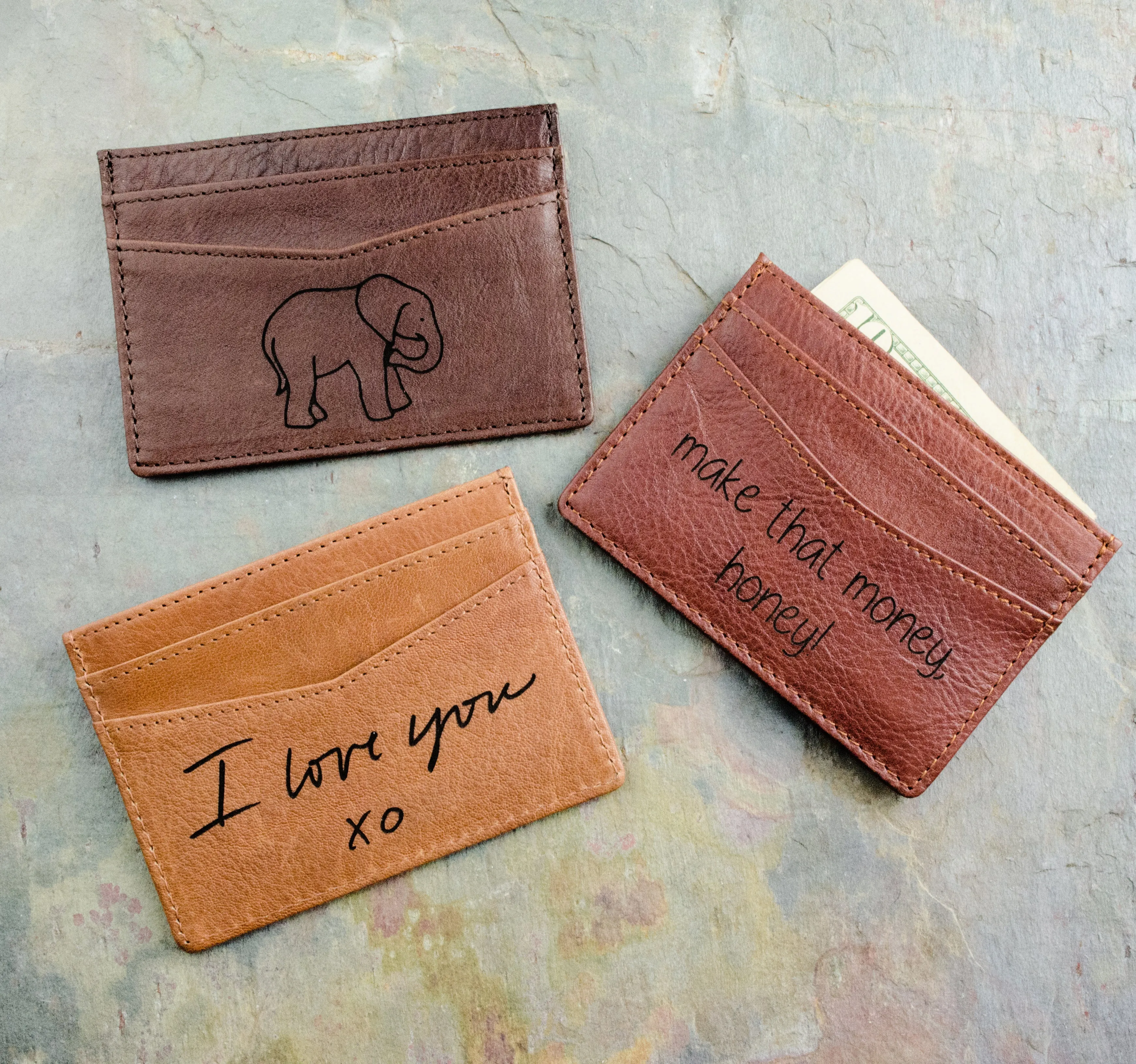 Engraved Leather Cardholder with Monogram or Handwriting