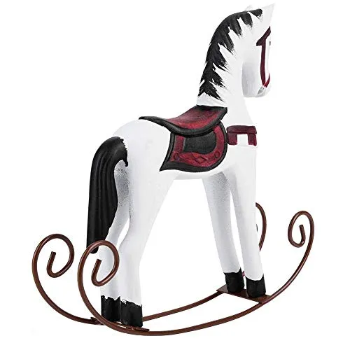 Fdit European Logs Handmade Wooden Painted Carved Rocking Horse Creative Animal Gifts Table Decoration in Home Office Cafe Bar(White)