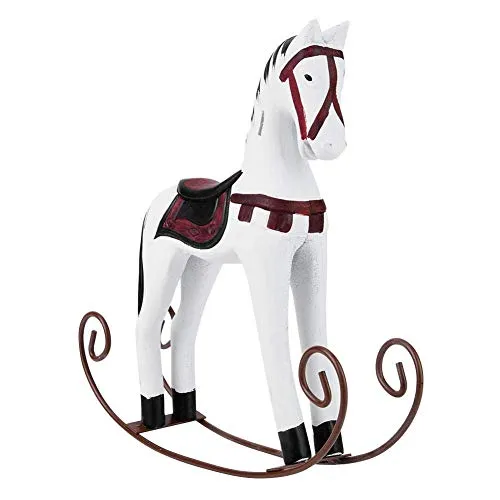 Fdit European Logs Handmade Wooden Painted Carved Rocking Horse Creative Animal Gifts Table Decoration in Home Office Cafe Bar(White)