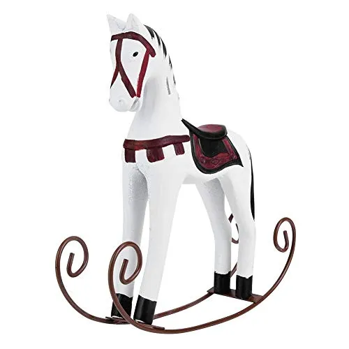 Fdit European Logs Handmade Wooden Painted Carved Rocking Horse Creative Animal Gifts Table Decoration in Home Office Cafe Bar(White)