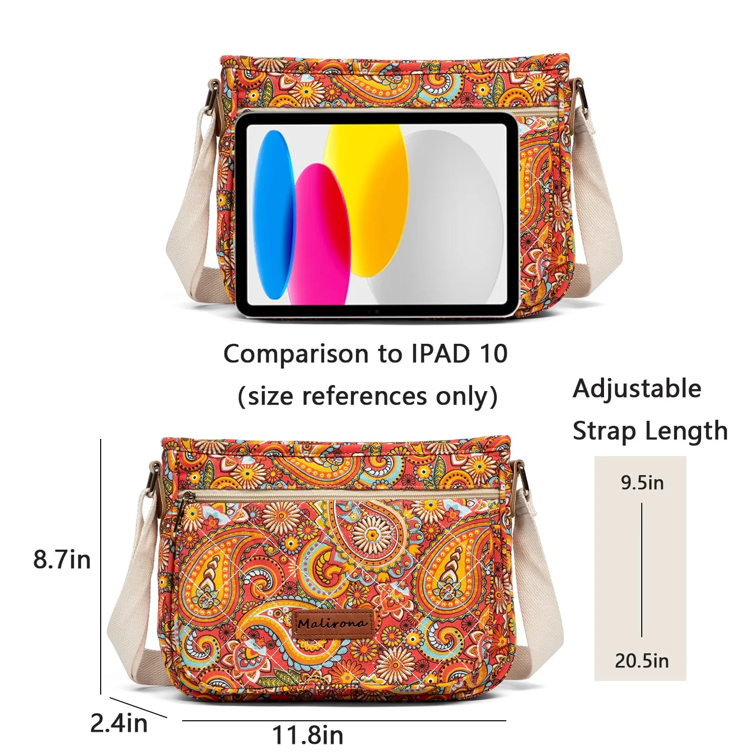 Floral Crossbody Canvas Messenger Handbag Multi Pocket Satchel Purse