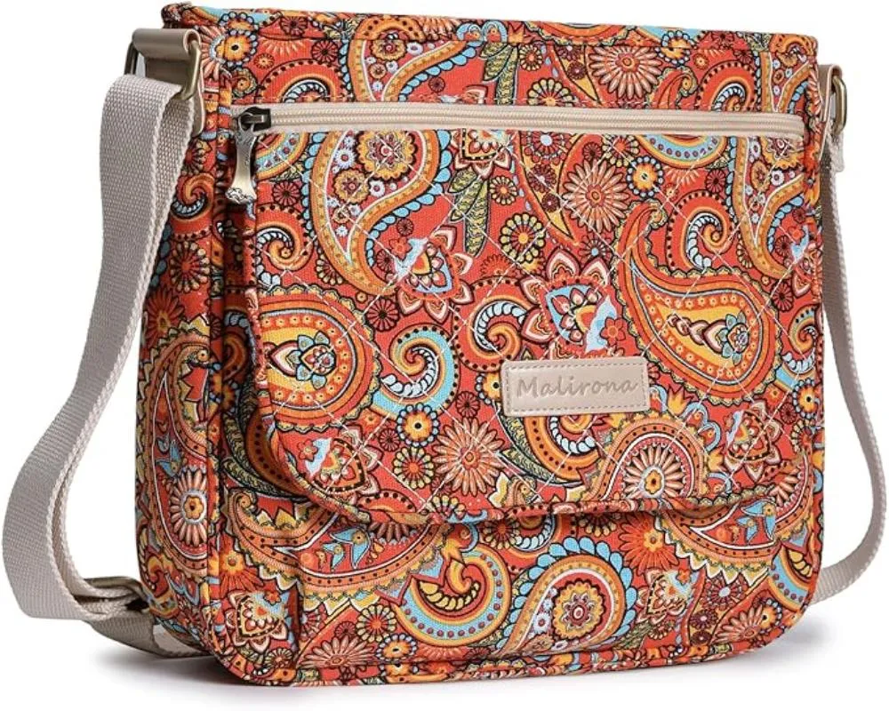 Floral Crossbody Canvas Messenger Handbag Multi Pocket Satchel Purse