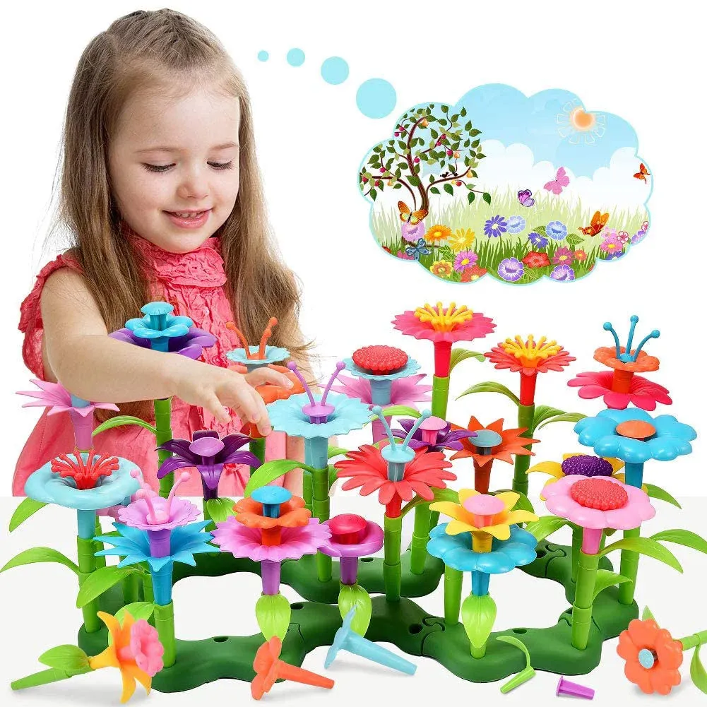 Flower Garden Building Toys for Girls 2 3 4 Year Old, Indoor Stacking Game Pretend Playset for Toddler, Educational Preschool Activities STEM Toy Gardening Gifts for Kids and Children ( 52 Pcs )