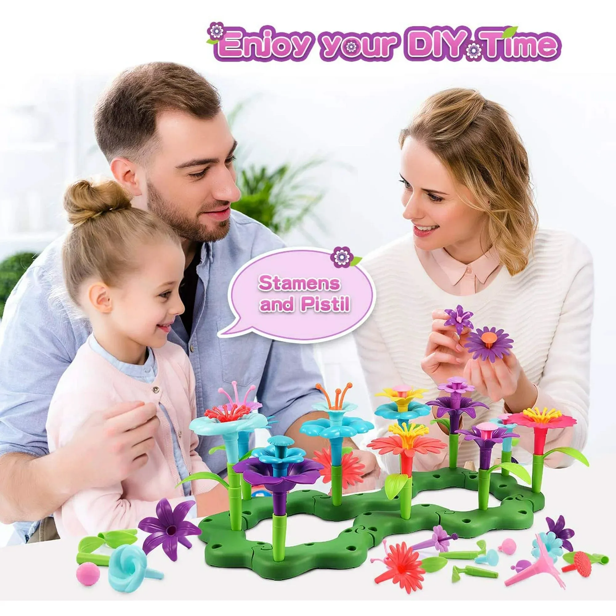 Flower Garden Building Toys for Girls 2 3 4 Year Old, Indoor Stacking Game Pretend Playset for Toddler, Educational Preschool Activities STEM Toy Gardening Gifts for Kids and Children ( 52 Pcs )