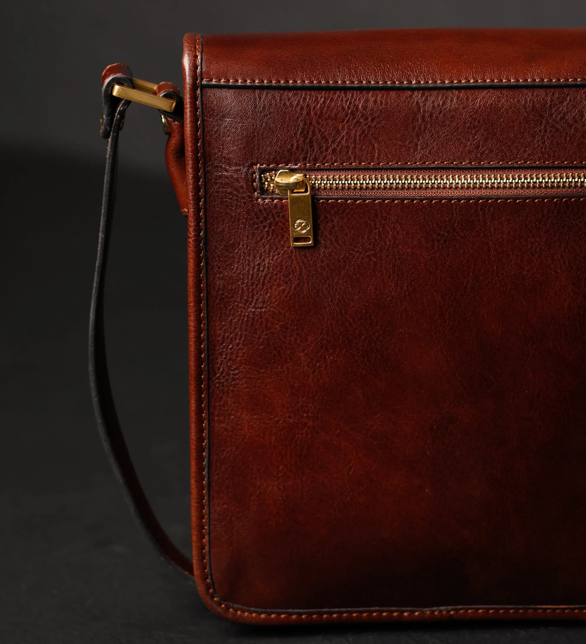 Full Grain Italian Small Leather Crossbody Messenger Bag - On The Road