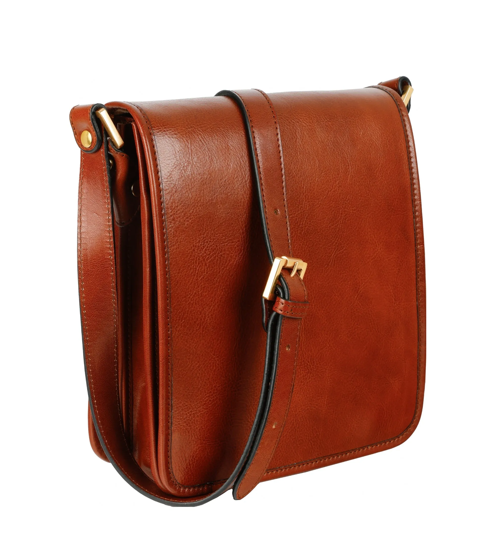 Full Grain Italian Small Leather Crossbody Messenger Bag - On The Road