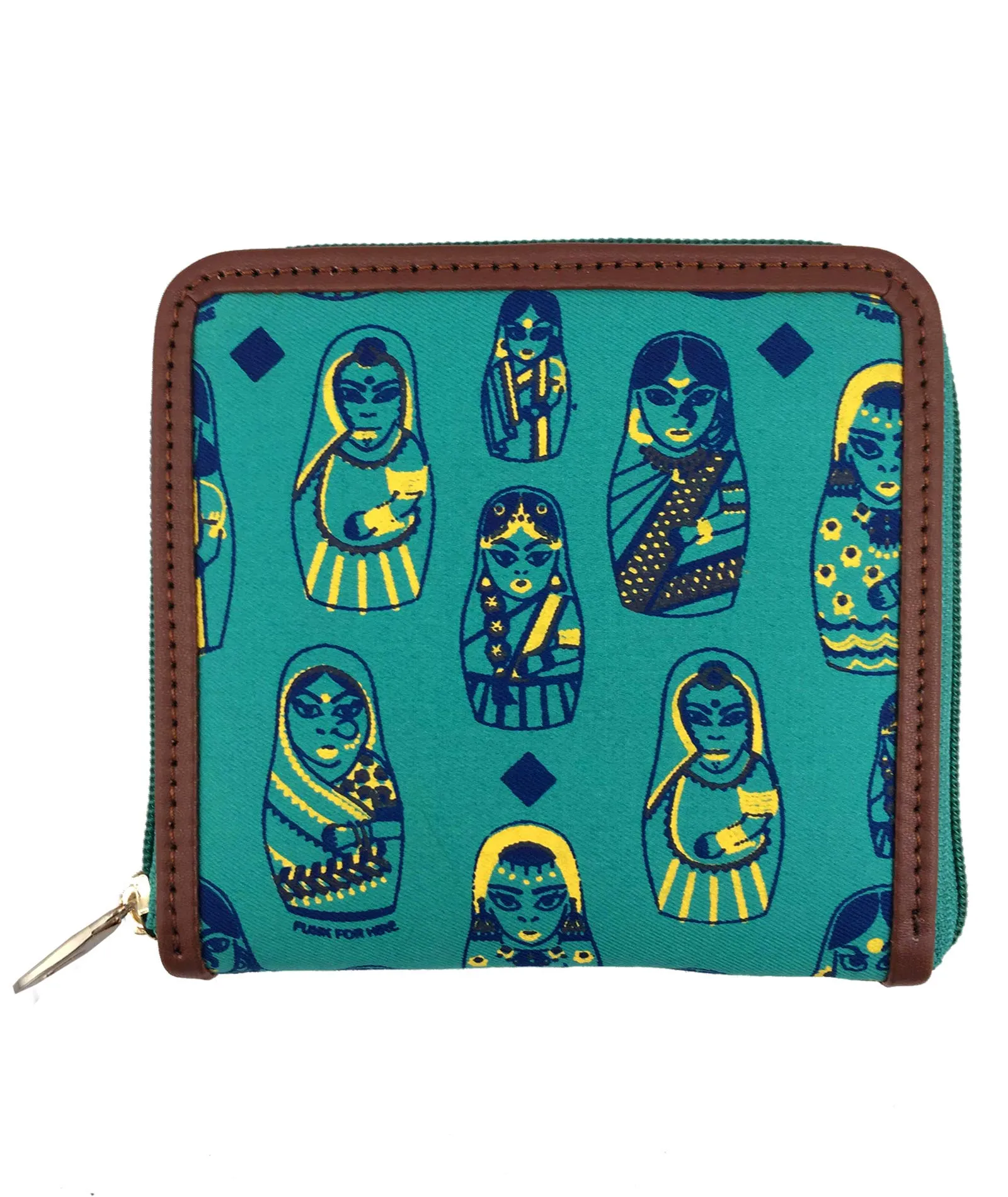 Funk For Hire Women Doll Printed Turquoise Green Canvas Square Wallet