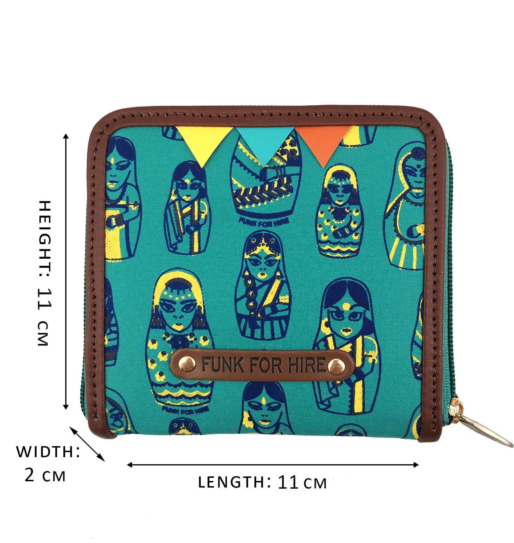 Funk For Hire Women Doll Printed Turquoise Green Canvas Square Wallet