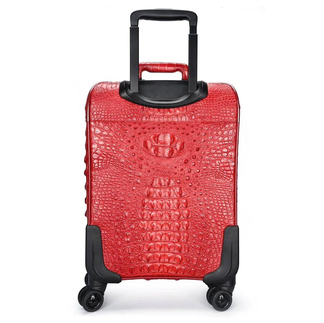 Genuine Crocodile Leather Luggage Roller Trolley Case 4 Spinner Wheels Travel Bags Red