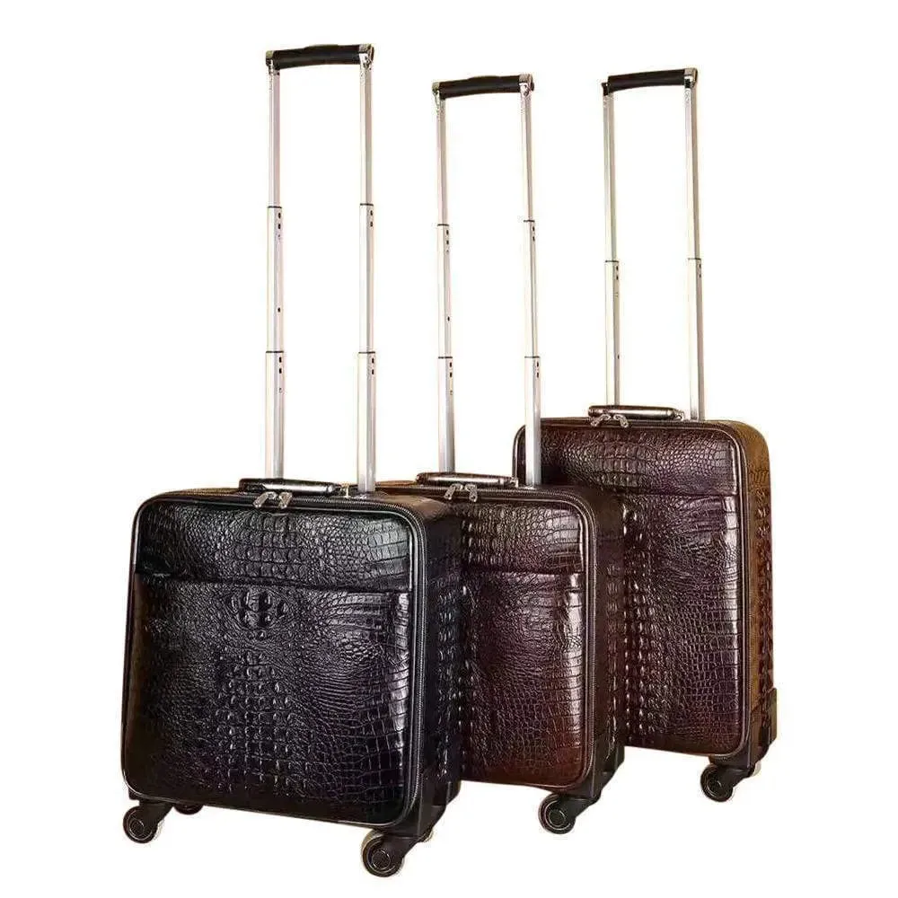 Genuine Crocodile Leather Luggage Roller Trolley Case 4 Spinner Wheels Travel Bags