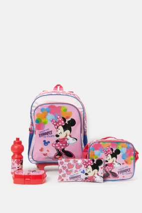 Girls Pink Minnie Mouse Print Trolley (5 Piece)