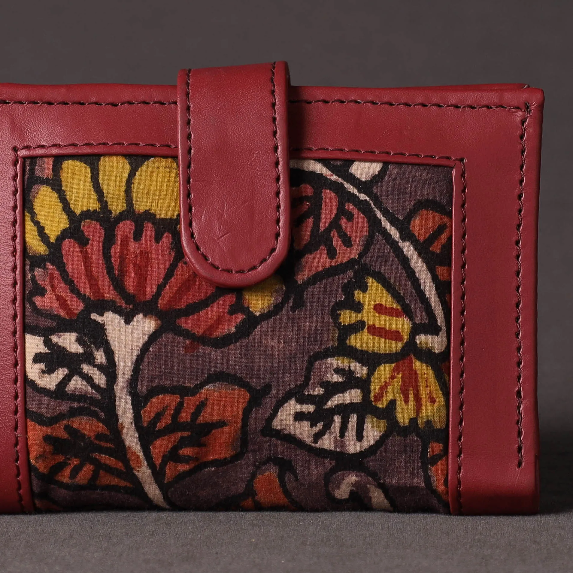 Grey - Handpainted Kalamkari Natural Dyed Cotton Wallet