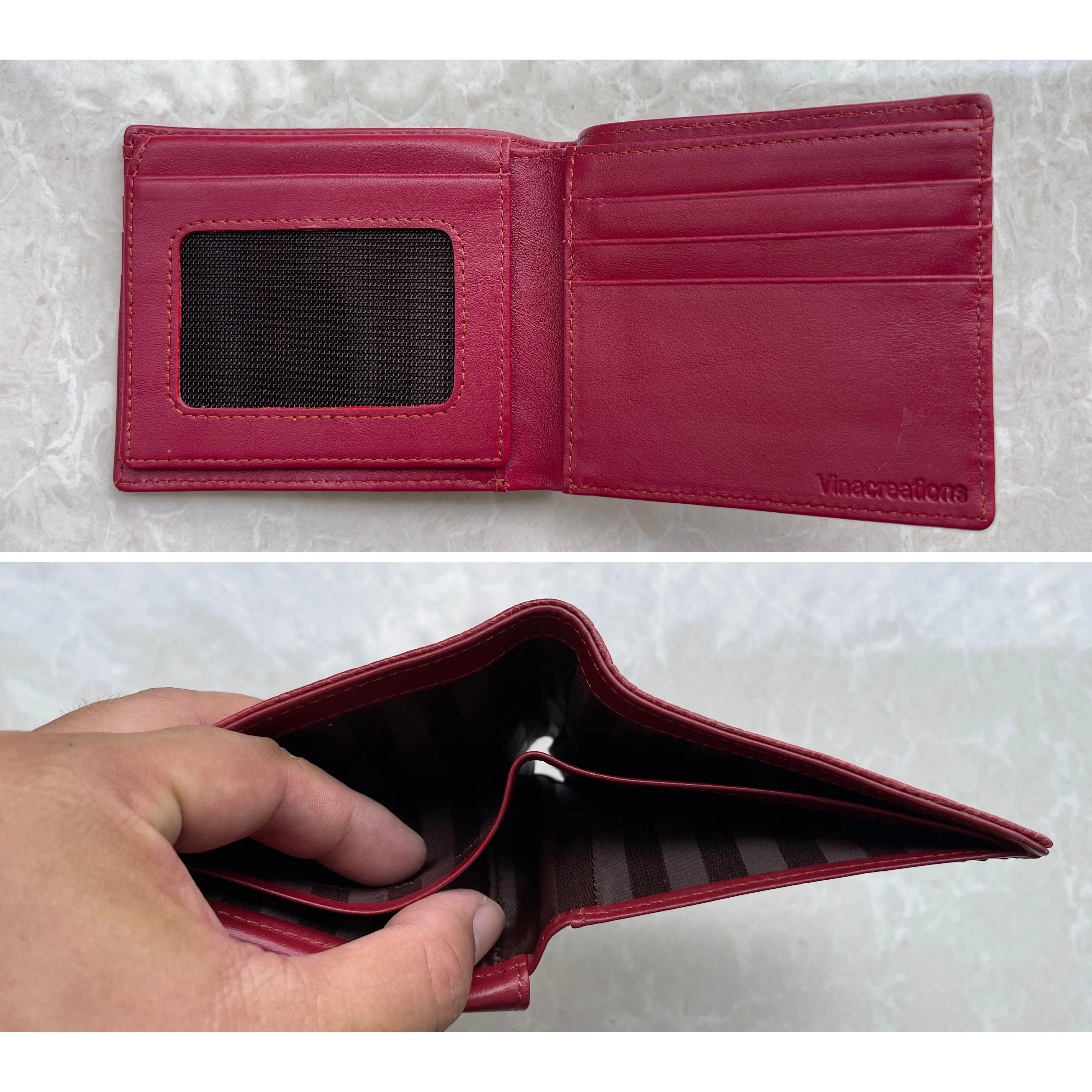 Handmade Red Slim Bifold Ostrich Leather Wallet RFID Blocking For Men | VINAM-95