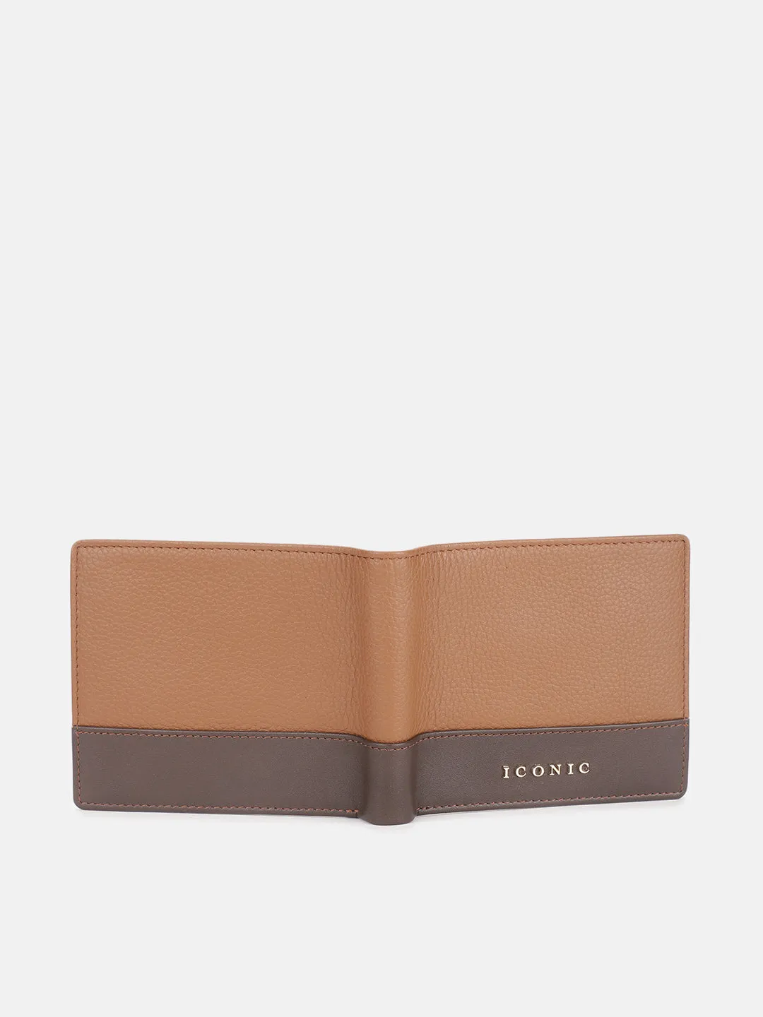 Iconic Men Brown Color-Blocked Bi-Fold Wallet