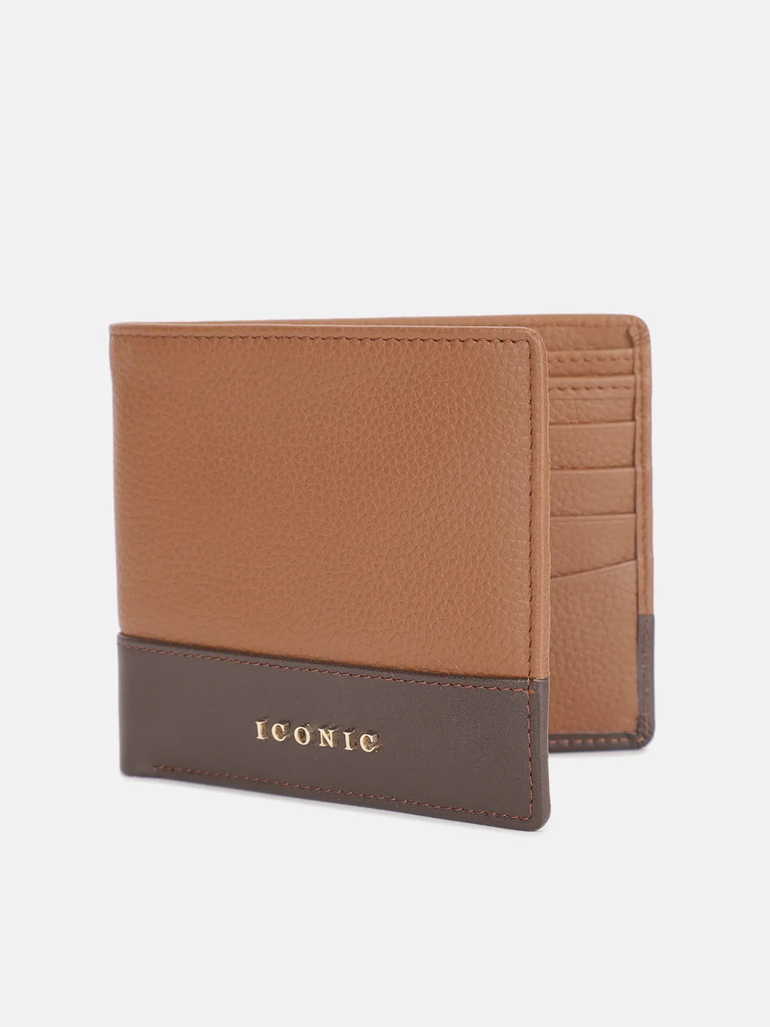 Iconic Men Brown Color-Blocked Bi-Fold Wallet