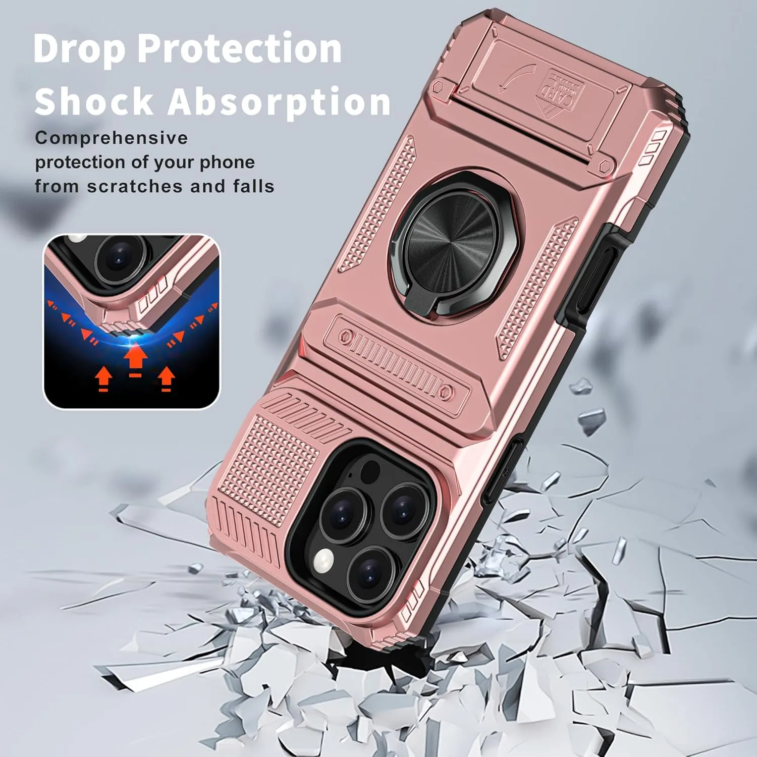 iPhone 16 Pro Case Holder Rotated Ring Stand Dual Layer Heavy Duty Drop Protection Wallet