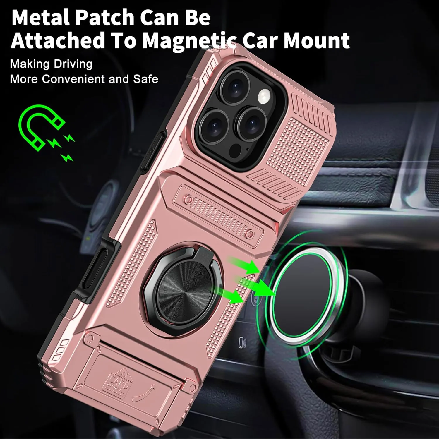 iPhone 16 Pro Case Holder Rotated Ring Stand Dual Layer Heavy Duty Drop Protection Wallet