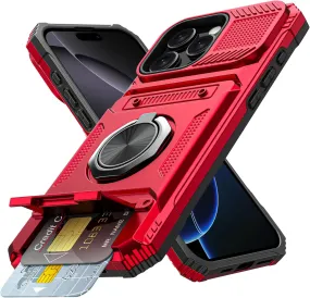 iPhone 16 Pro Case Holder Rotated Ring Stand Dual Layer Heavy Duty Drop Protection Wallet