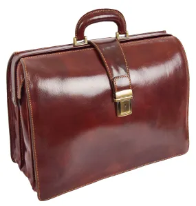 Italian Leather Doctors Briefcase Business Professionals Gladstone Bag Brown - Djoser